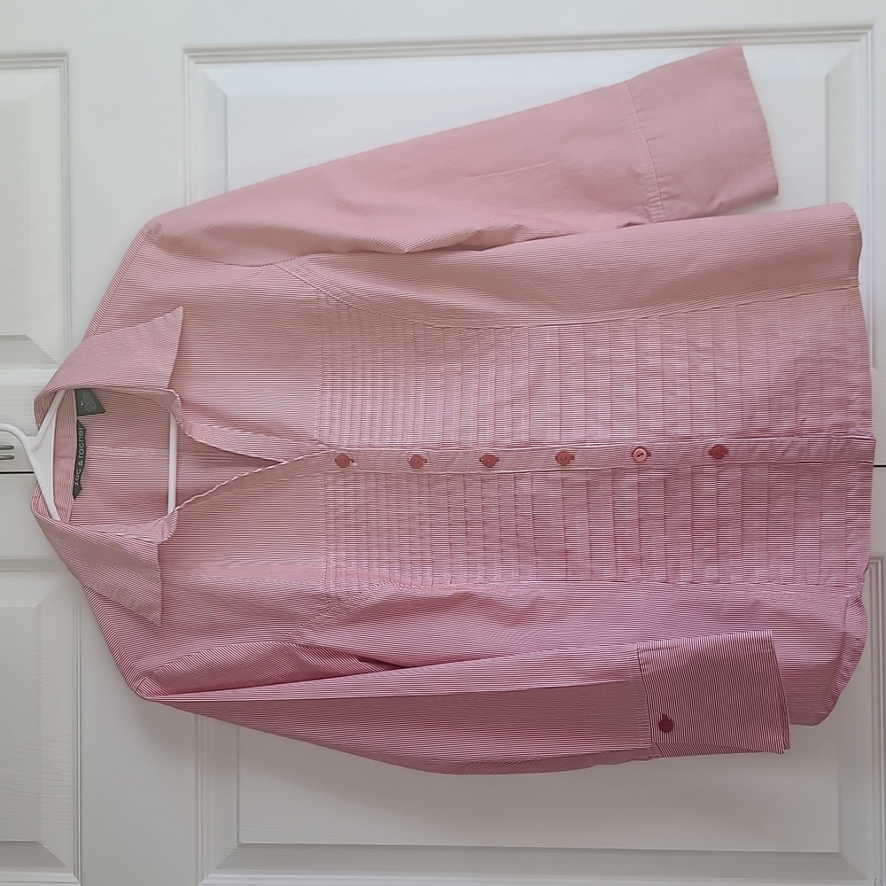 Button Down Blouse By Zac & Rachel, Red & White Stripes, XL